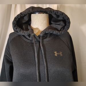 Under Armor Pullover Hoodie, Women, Dark Gray, Logo, Pockets, Drawstring, M